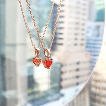 Garnet 14K Rose Gold Over Sterling Silver Heart Shape Pendant With Chain