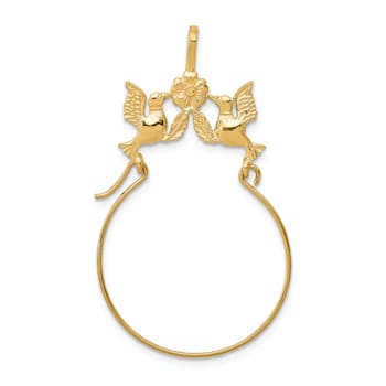 14K Yellow Gold Polished Doves and Bow Charm Holder