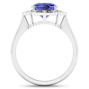 Violet Tanzanite and White Diamond 14K White Gold Halo Ring 2.08 ctw