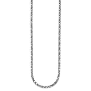 Rhodium Over Sterling Silver 3.0mm Wheat 24 Inch Chain