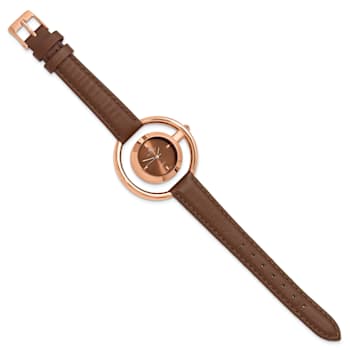 Ladies Charles Hubert Rose Finish Brass Brown Dial Modern Circle Watch