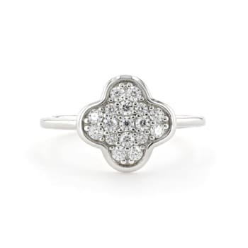 Moissanite Rhodium Over Sterling Silver 4-Leaf Clover Cluster Ring