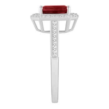 8x6mm Emerald Cut Garnet 1/5 ctw Diamond Rhodium Over Sterling Silver
Halo Ring