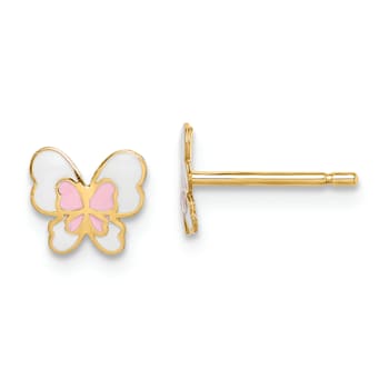 14K Yellow Gold Enamel Butterfly Post Earrings