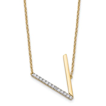 14k Yellow Gold and Rhodium Over 14k Yellow Gold Sideways Diamond
Initial V Pendant 18 Inch Necklace