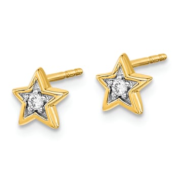 14k Yellow Gold and Rhodium Over 14k Yellow Gold 6mm Diamond Star Stud Earrings