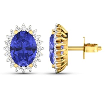 2.18ctw 14K Yellow Gold Tanzanite and White Diamond Halo Earrings
