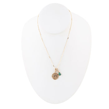 Barse Malachite Taurus Charm Necklace In Bronze