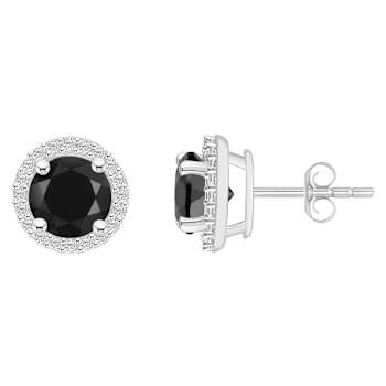 6mm Round Black Onyx And Created White Sapphire 10k White Gold Halo Stud Earrings