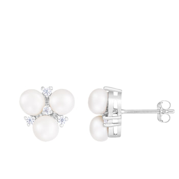 5-6mm White Cultured Freshwater Pearl and Cubic Zirconia Rhodium Over
Sterling Silver Earrings