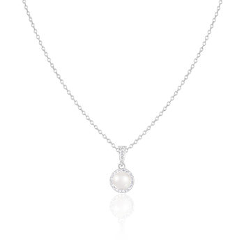 6-6½mm Cultured Freshwater Pearl and Cubic Zirconia Rhodium Over
Sterling Silver Pendant