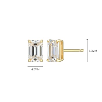 Emerald Cut Moissanite 14k Yellow Gold Over Silver Stud Earrings 1.16ctw DEW