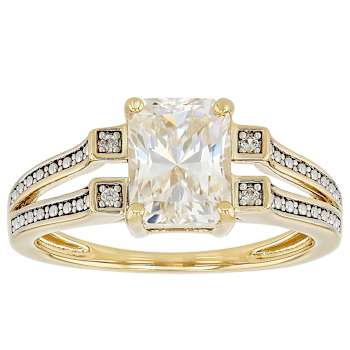 Diamond Simulant Rectangular Octagonal Solitaire Ring In 18K Gold Over
Sterling Silver 3.34ctw