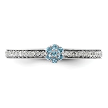 14K White Gold Stackable Expressions Aquamarine and Diamond Ring 0.075ctw