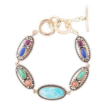 Barse Jewelry Multi-Gemstone Gold Tone Concho  Link Bracelet