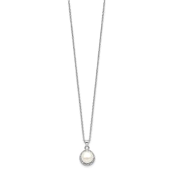 Rhodium Over Sterling Silver 7-8mm White Button Freshwater Cultured
Pearl Cubic Zirconia Necklace