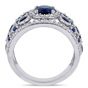 Dark Blue Sapphire and Diamond 14K White Gold Halo Ring 3.20ctw