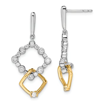 14K Two-tone Lab Grown Diamond SI1/SI2, G H I, Fancy Square Drop Post Earrings
