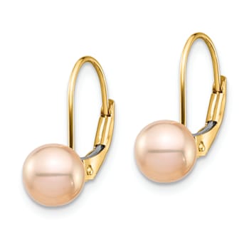 14K Yellow Gold Children's 6-7mm Pink Round Freshwater Cultured Pearl
Dangle Earrings