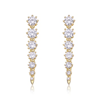 Linear CZ Fringe Drop Earrings In 14K Gold Over Sterling Silver