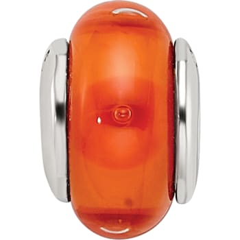 Sterling Silver Orange Hand-blown Glass Bead