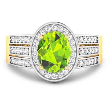 2.04ctw Green Peridot and Diamond 14K Yellow Gold Halo Ring