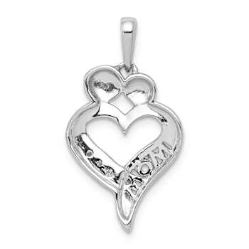 Rhodium Over 14k White Gold Diamond MOM Heart Pendant