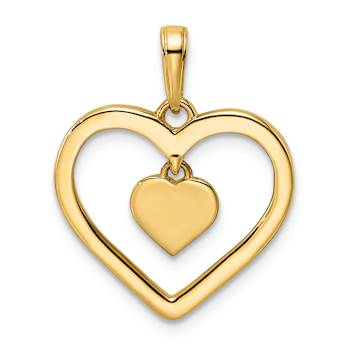 14K Two-tone Gold Diamond-Cut Heart with Dangle Heart Pendant
