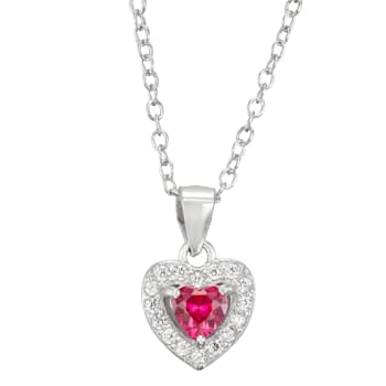 Lab Created Ruby And White Cubic Zirconia Rhodium Over Silver Children's
Heart Pendant 0.49ctw
