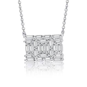 Baguette CZ Rectangular Cluster Pendant Necklace In Sterling Silver
