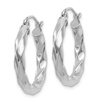 Rhodium Over 14k White Gold Twisted 5/8" Hoop Earrings