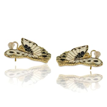 3 Pack Gold Tone White, Yellow and Pink Enamel Butterfly Earrings