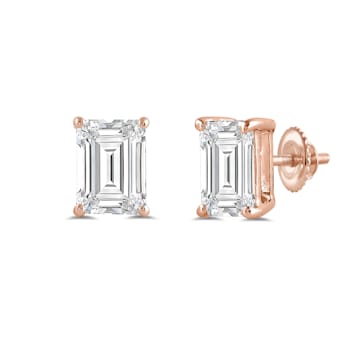 White Cubic Zirconia 14k Rose Gold Studs With Velvet Gift Box 3.00ctw