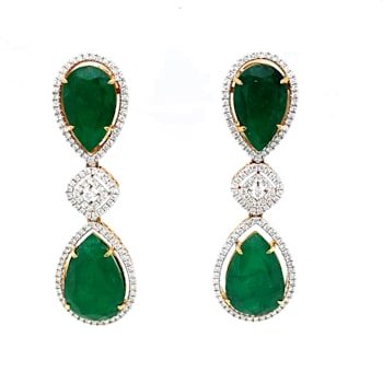44.00 Ctw Emerald and 2.20 Ctw White Diamond Earring in 18K 2-Tone