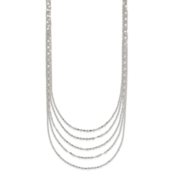 Sterling Silver 5 Strand Fancy Flat Link Necklace