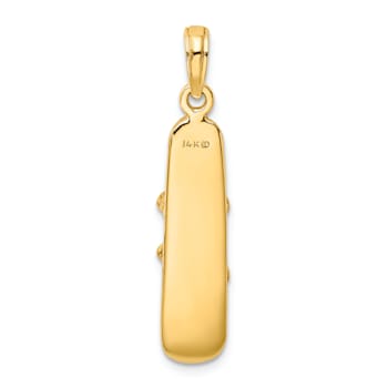 14k Yellow Gold Solid 3D Polished and Textured Snowboard pendant