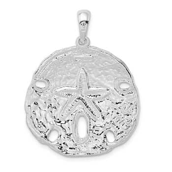 Rhodium Over Sterling Silver Polished Sand Dollar Pendant