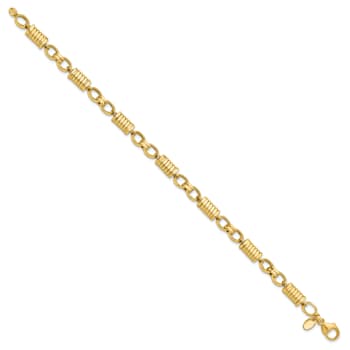 14K Yellow Gold Polished and Grooved Fancy Link Men's Bracelet