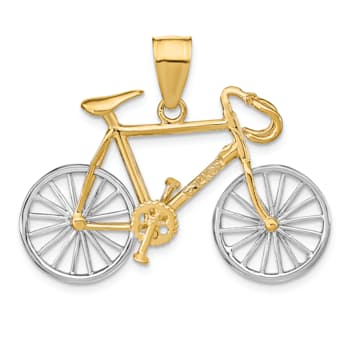 14k Yellow Gold and 14k White Gold 3D Large Bicycle Pendant