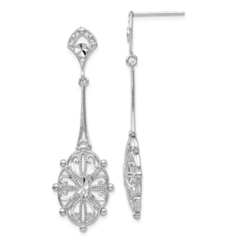 Rhodium Over 14k White Gold Diamond-Cut Filigree Dangle Earrings