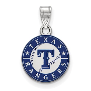 Rhodium Over Sterling Silver MLB LogoArt Texas Rangers Enamel Pendant