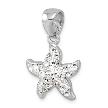 Rhodium Over Sterling Silver Polished White Crystal Starfish Pendant