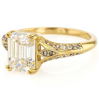 Diamond Simulant, Champagne Diamond And White Zircon Ring In 18K Gold
Over Sterling Silver 3.91ctw