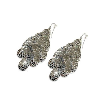 Silver Tone Filigree Drop Cluster Earring