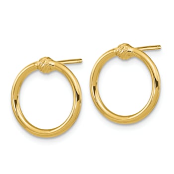 14k Yellow Gold Polished and Diamond-Cut Circle Stud Earrings