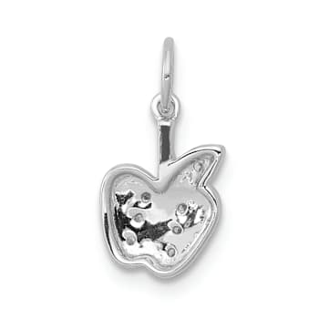 Rhodium Over 14k White Gold Diamond Apple Charm