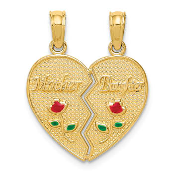 14k Yellow Gold Textured Red and Green Enameled Mother-Daughter
Break-apart Pendant