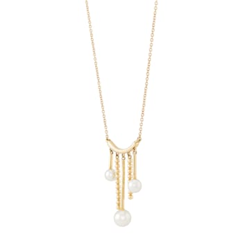 4.5-6.5mm Round White Freshwater Pearl 14K Yellow Gold Necklace