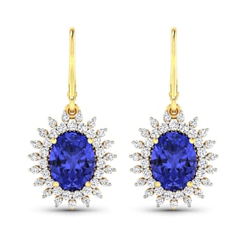 2.82ctw 14K Yellow Gold Tanzanite and White Diamond Halo Earrings