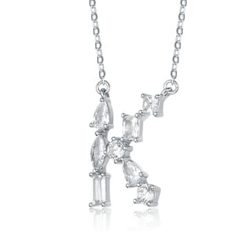 Initial K Mixed Cut CZ Pendant Necklace In Sterling Silver 18 Inch